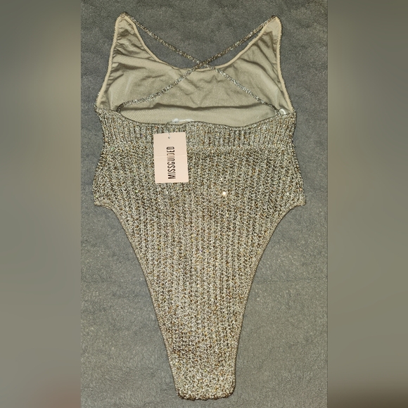 PRICE DROP! LIMITED TIME NWT!! MISSGUIDED PREMIUM METALLIC KNIT SCOOP SWIMSUIT ! - Picture 2 of 3